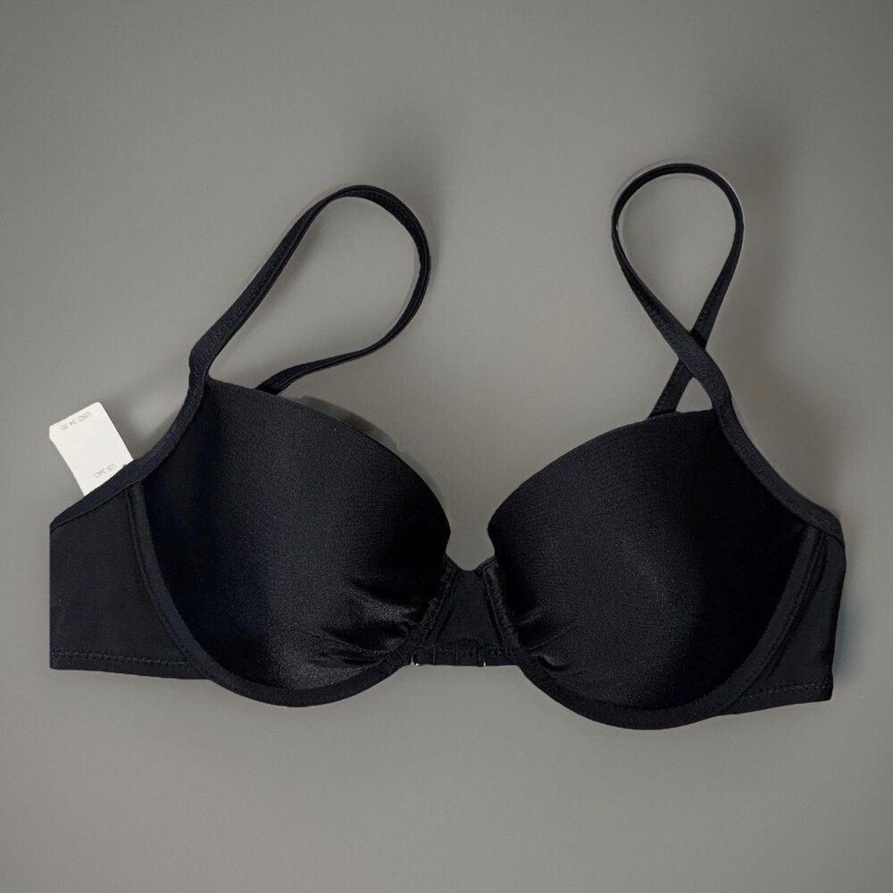 Aerie Pushup Underwire Black Bikini Halter Top, Twist Front, Size 34C NWT! NEW!